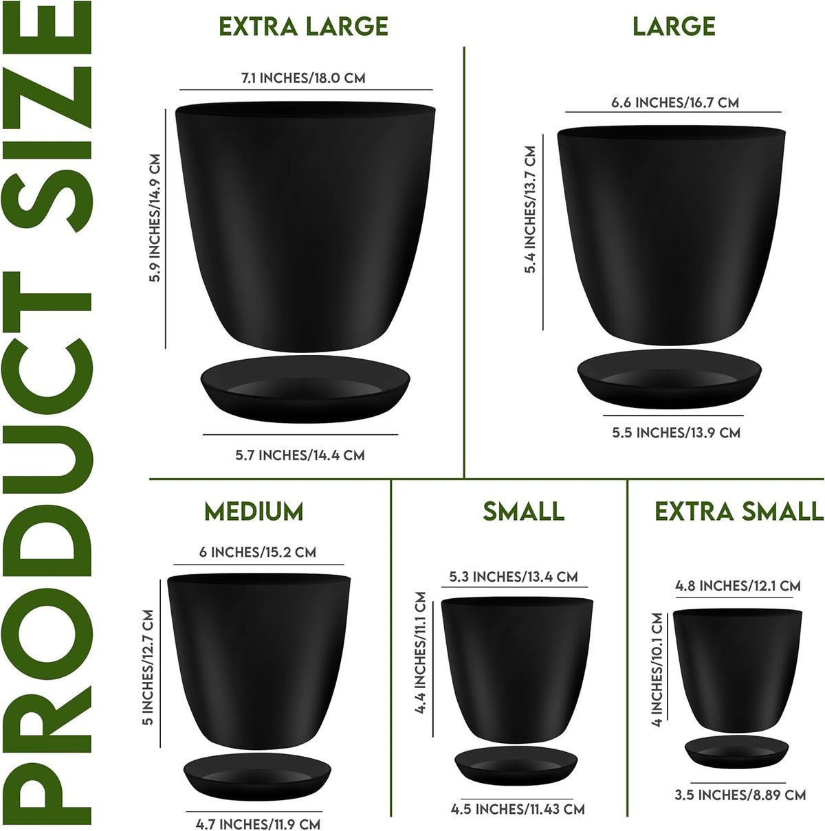 Utopia Home - Plant Pots Indoor with Drainage - 7/6.6/6/5.3/4.8 Inches Flower Pots for Indoor Planter - 5 Pack Plastic Planters - Ideal for Stocking Stuffers or Home Christmas Decorations - Black