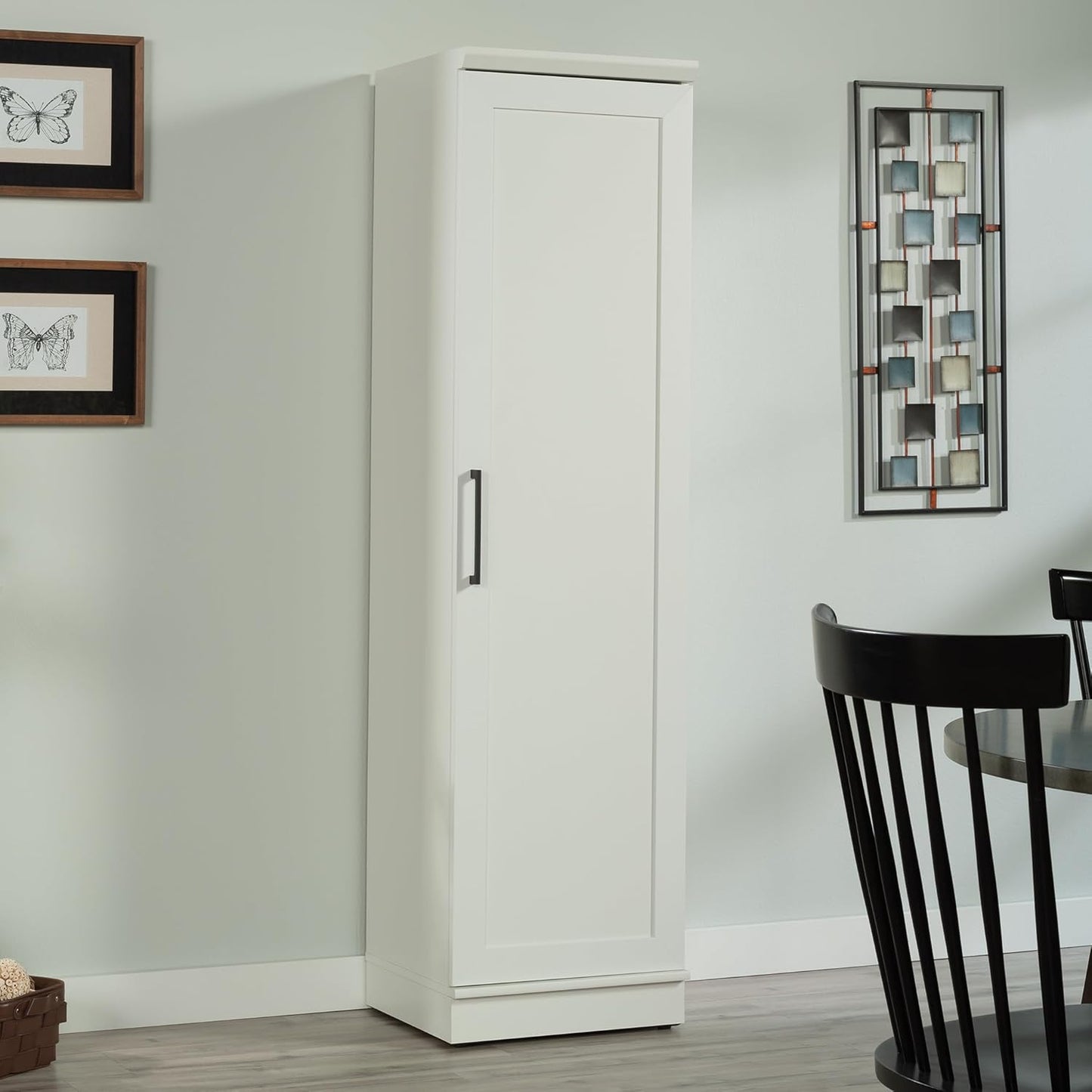 Sauder HomePlus Narrow Pantry Storage Cabinet Slim Single Door with Adjustable Shelves, Kitchen Laundry Bathroom Storage Cabinet, in Soft White