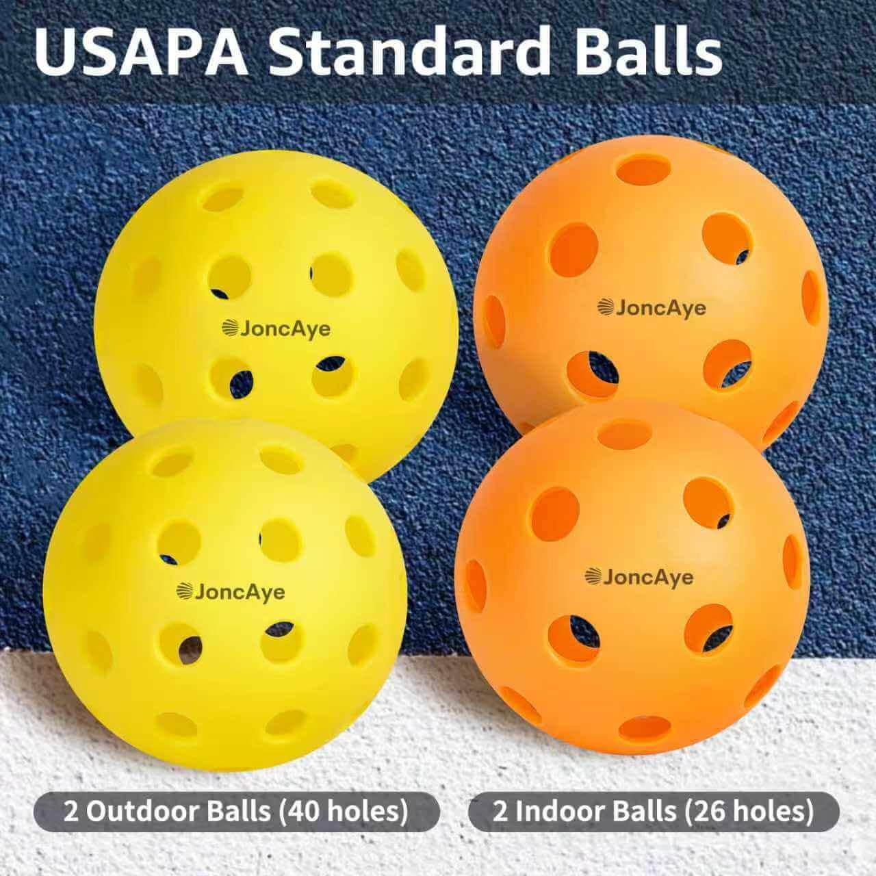 Pickleball-Paddles-Set of 4 or 2 Rackets by JoncAye, USAPA Approved Pickle-Ball Equipment with Balls, Bag, Accessories, Fiberglass Graphite Pickleball Racquet Set for Men, Women