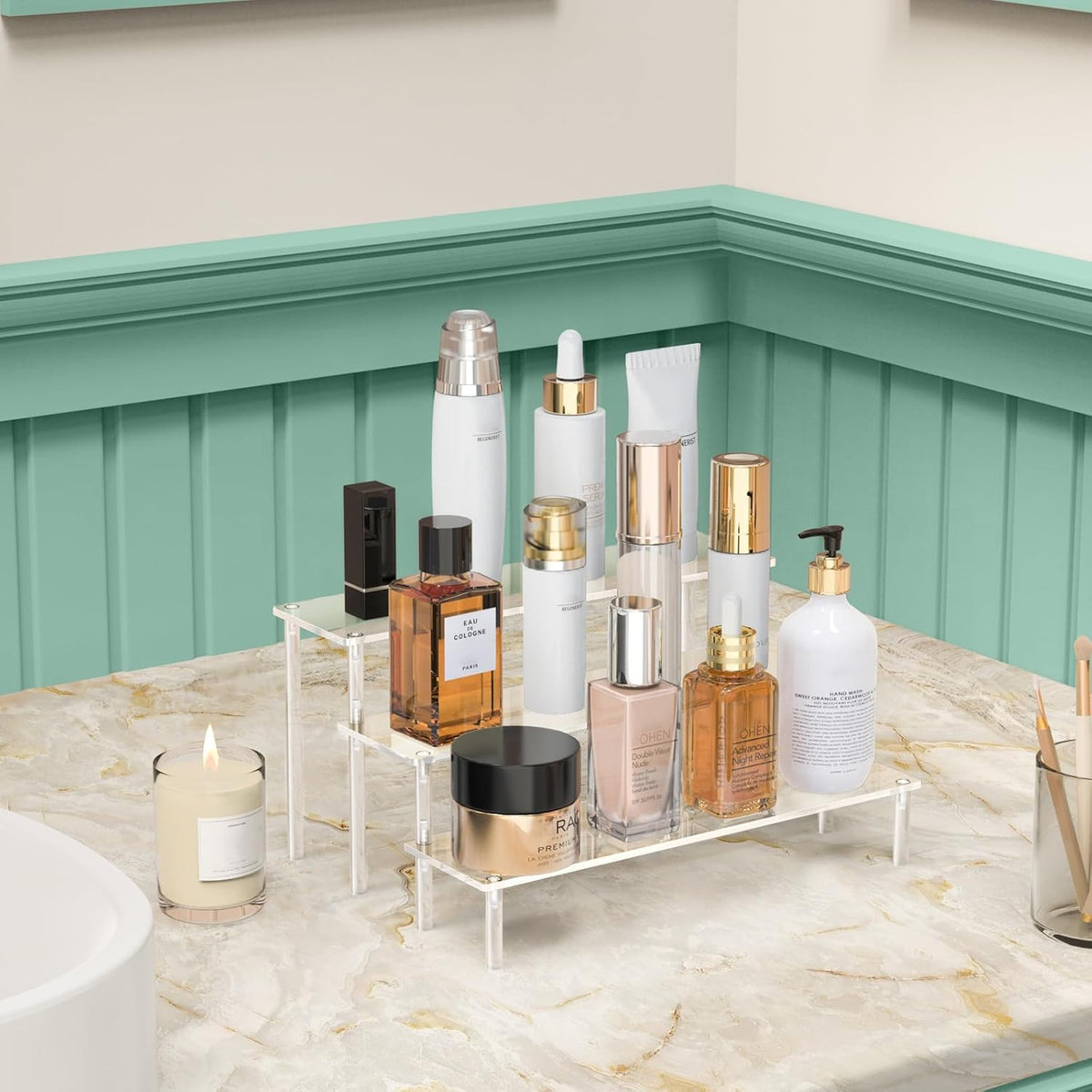 Acrylic Display Risers, 3 Tier Perfume Organizer Stand, Clear Cupcake Stand Holder, Large Shelf Risers for Figures, Dessert Shelves for Party, Display Shelf for Decoration and Organizer
