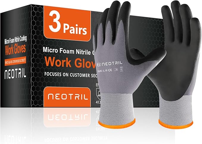 Safety Work Gloves MicroFoam Nitrile Coated-3/6/12/36 Pairs,Breathable Nylon Working Gloves for Men Women