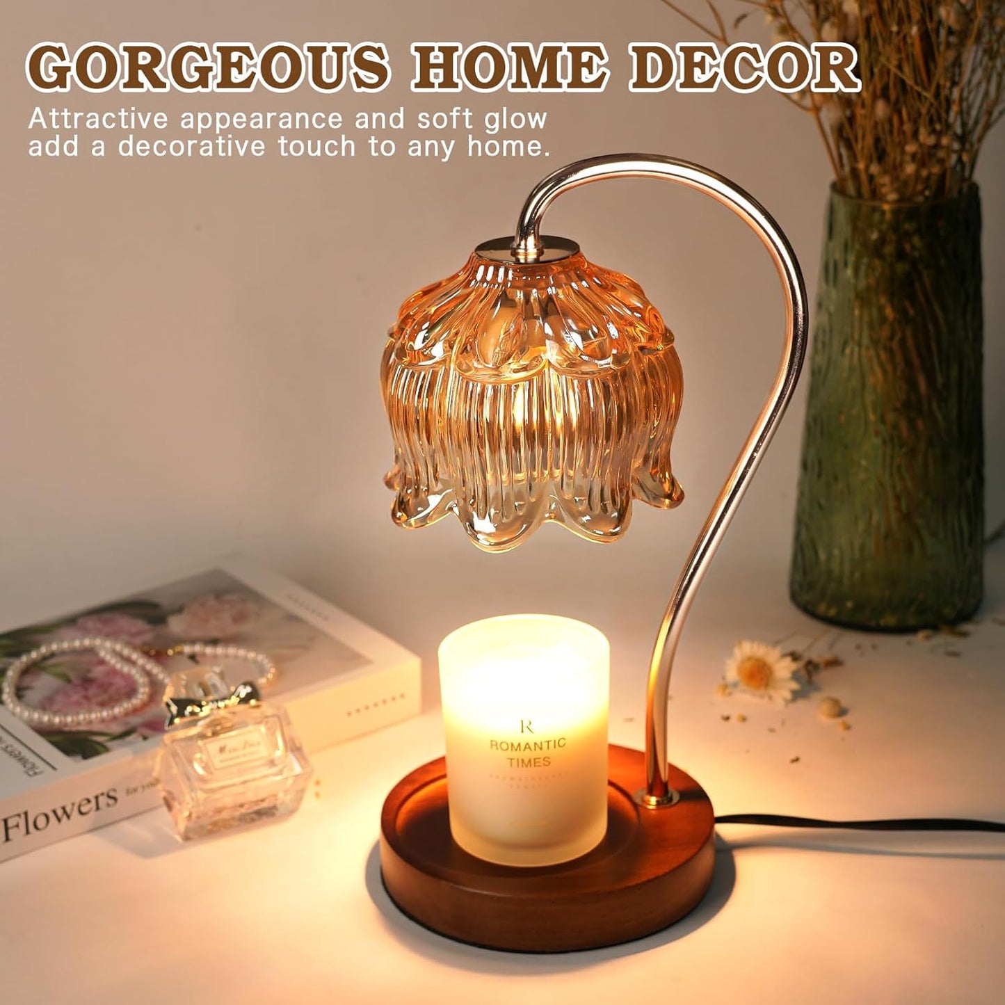 Flower Candle Warmer Lamp with Timer, Dimmable Candle Lamp Warmer, Birthday Gift for Women Mom, House Warming for New Home Decor, Lotus Wax Melt Warmer for Jar Candles