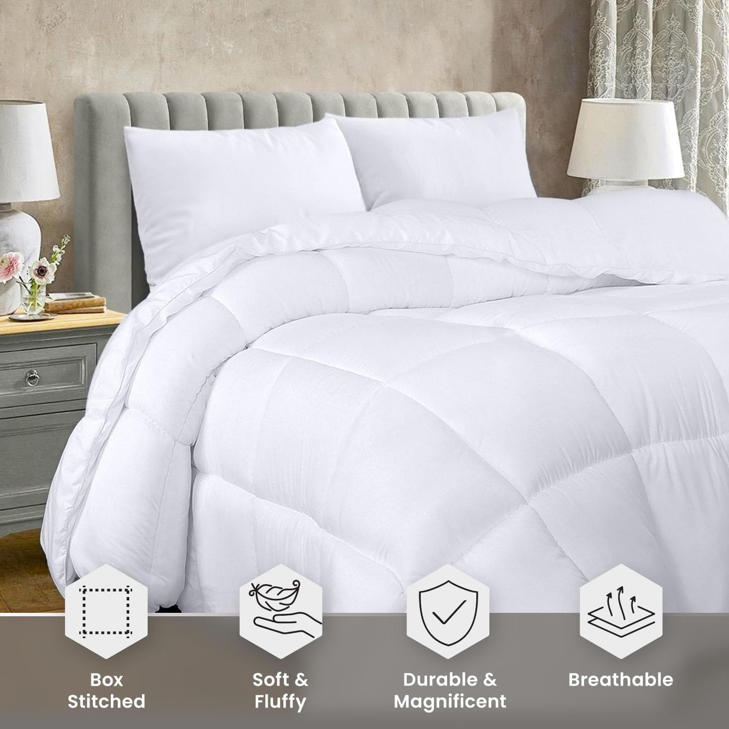 Utopia Bedding Comforter Duvet Insert, Quilted Comforter with Corner Tabs, Box Stitched Down Alternative Comforters Queen Size (White)