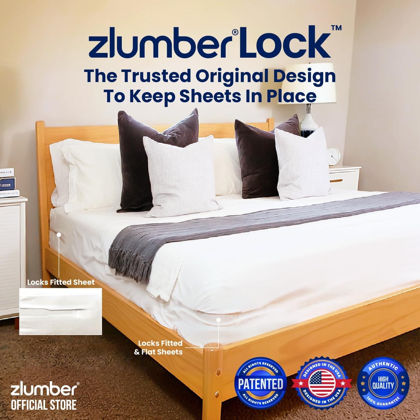 The Original USA Patented ZlumberLock – Secure Sheet Holder with Heavy-Duty Mattress Straps – No More Loose Bedding, Universal Fit, Easy One-Time Installation