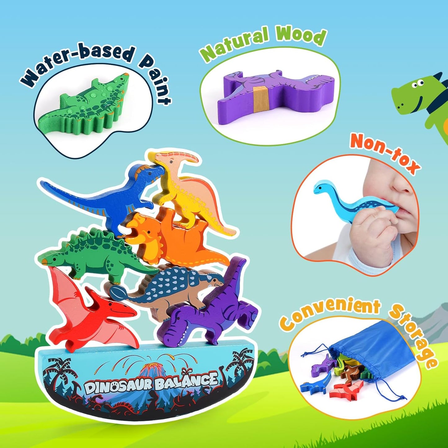 Dinosaur Toys for Kids 3-5: Wooden Stacking Montessori Toys for 3 4 5 6 7 8 Year Old Boys Girls Birthday Gifts for Kid Ages 4-8 Balance Competition Game for Family Stocking Stuffers