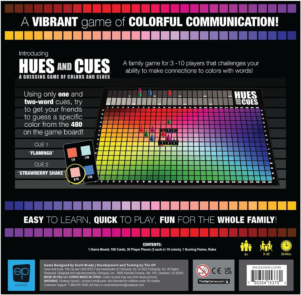 HUES and CUES - Vibrant Color Guessing Board Game for 3-10 Players Ages 8+, Connect Clues and Guess from 480 Color Squares