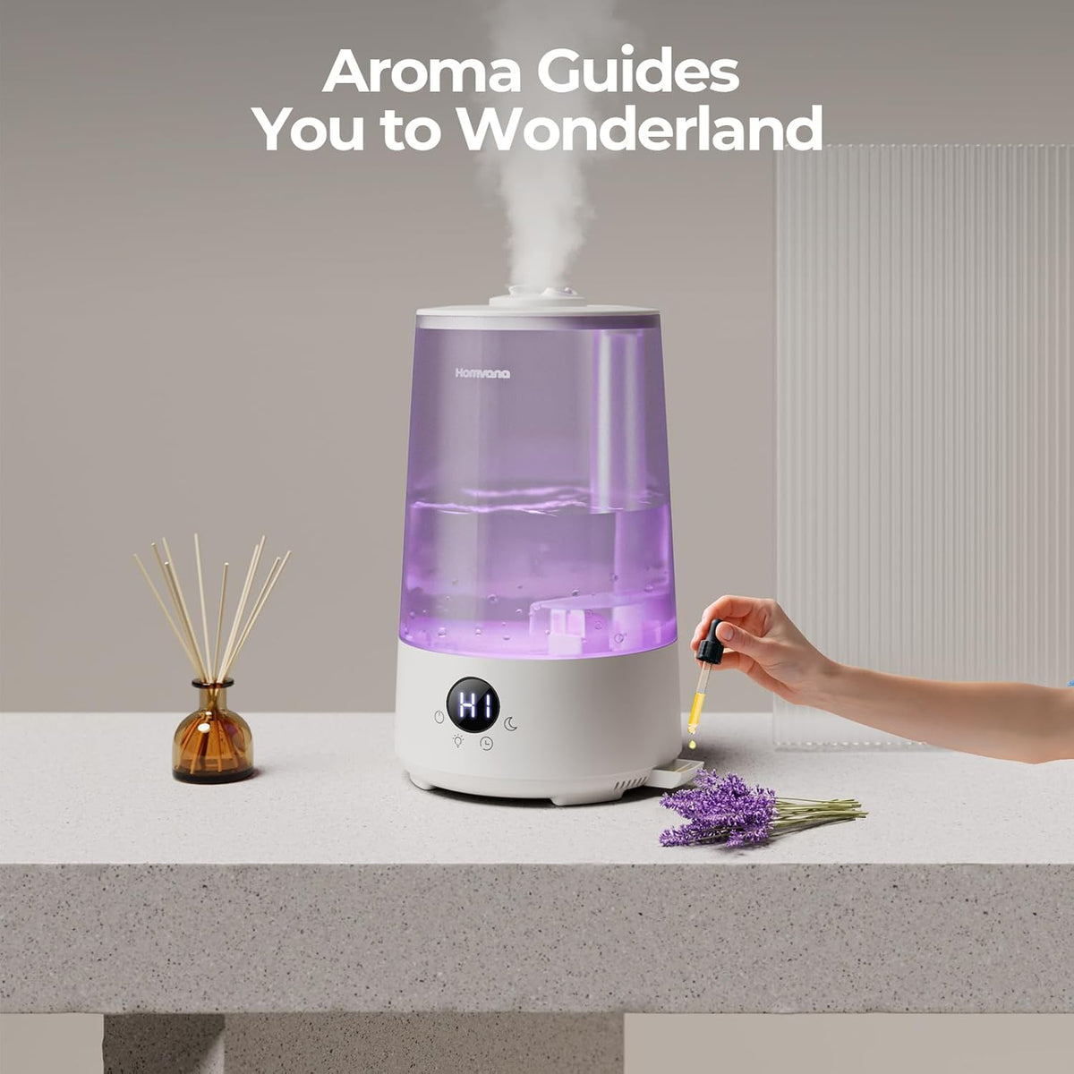 Homvana Humidifiers for Bedroom Home, 3.6 L Cool Mist Top-Fill 34H Super Long Time, Quiet 23dB, Baby Humidifier, Oil Diffuser for Large Room, House, Plant, Nursery, Office, BPA FREE, Ultrasonic (Grey)