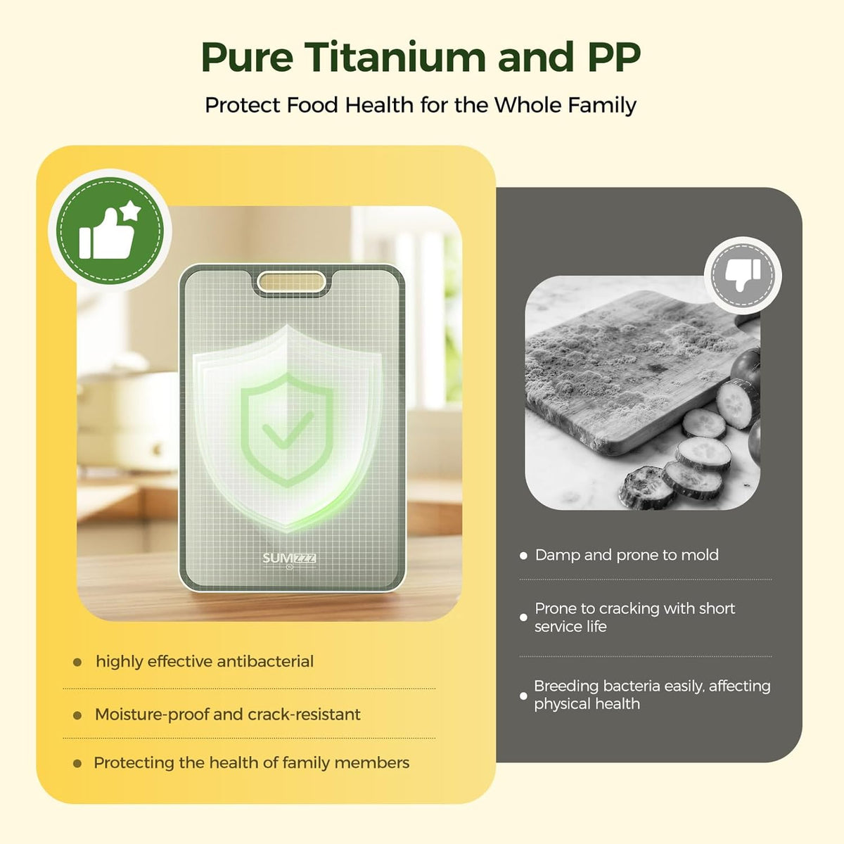 Titanium Cutting Board for Kitchen, Cutting Board Double Sided Food Grade, Pure Titanium/PP, Easy to Clean Large Size 16”×11”