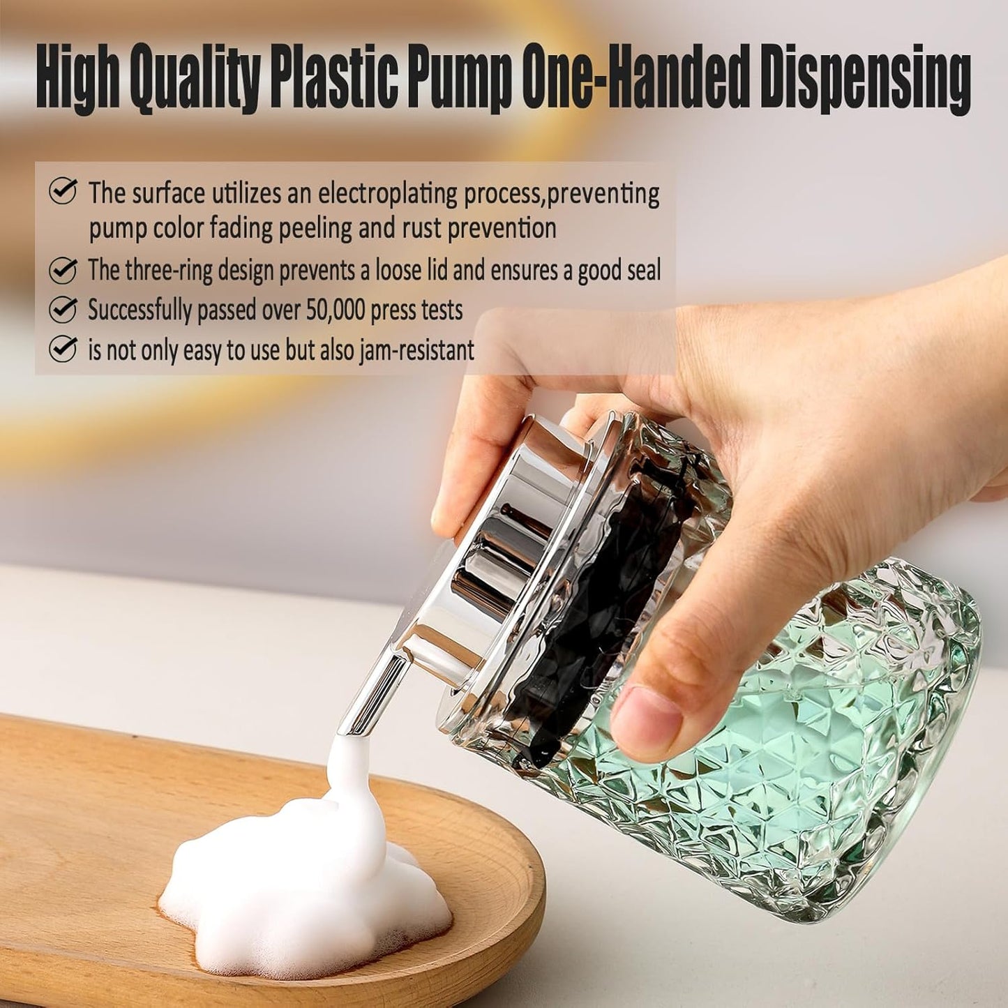 Malachi Foaming Hand Soap Dispenser, Refillable Clear Glass Pump Bottles for Liquid or Lotion, Modern Foam Dispenser for Bathroom, Kitchen, Commercial