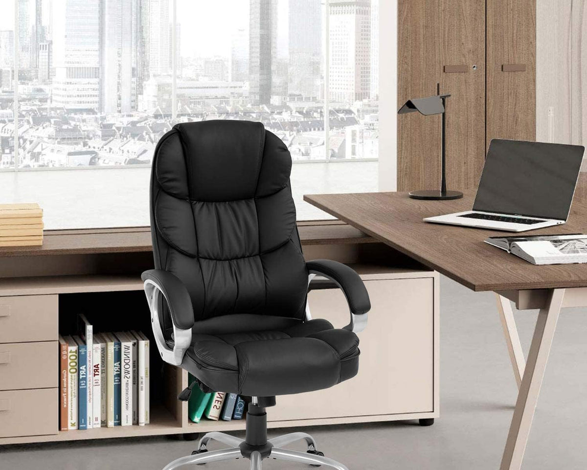 FDW Office Chair Computer High Back Adjustable Ergonomic Desk Chair Executive PU Leather Swivel Task Chair with Armrests Lumbar Support (Black)