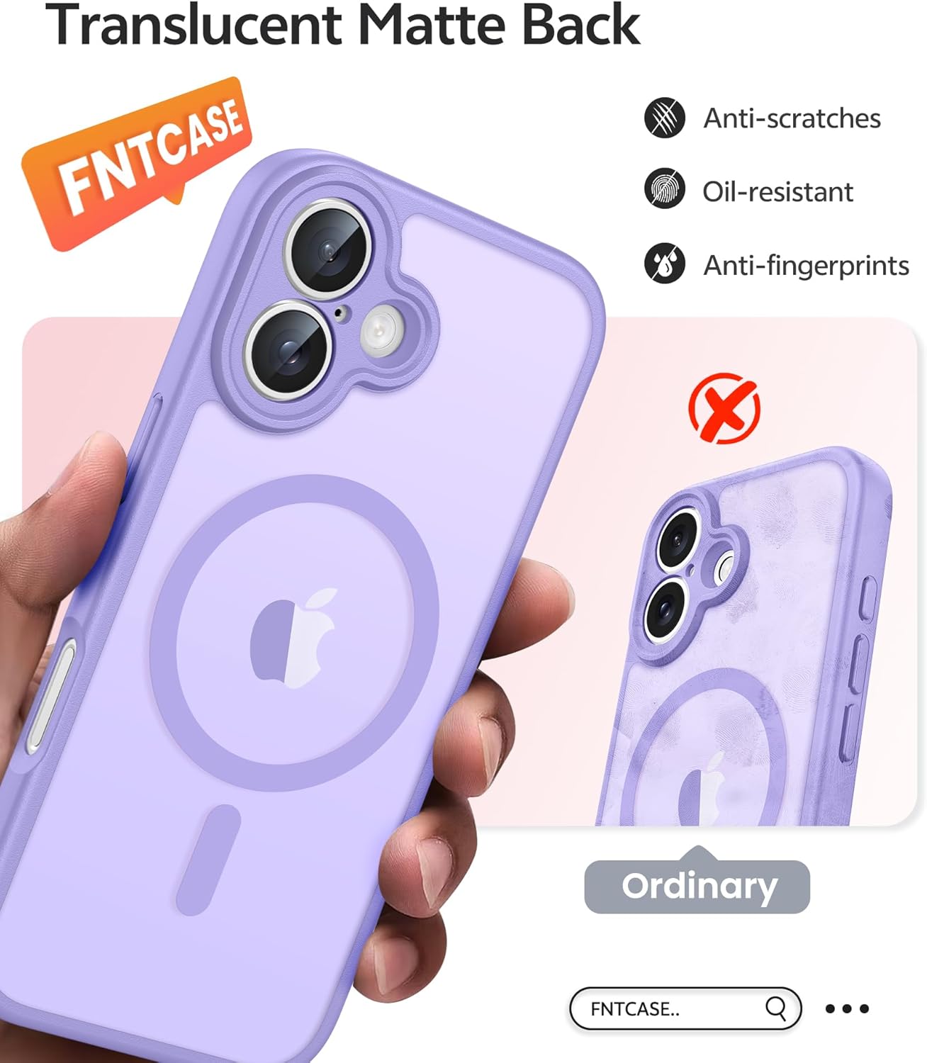 FNTCASE for iPhone 17 Case: [Compatible with Magsafe] Translucent Matte Cases with [Full Camera Protection] [Screen Protector] Military Grade Shockproof Protective Phone Cover - Light Purple