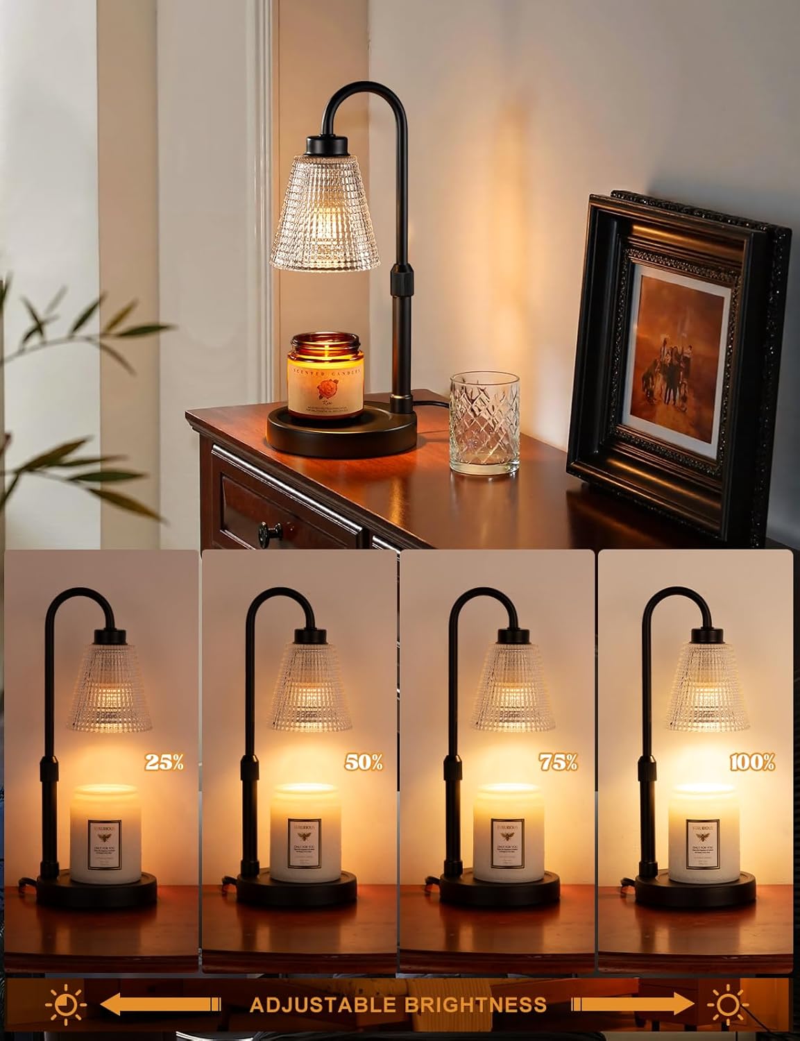 Candle Warmer Lamp with Timer, Dimmable Candle Warmer for Jar Candles, Height Adjustable Wax Melts Warmer, Birthday Gifts for Women Mom, House Warming Gifts New Home Decor