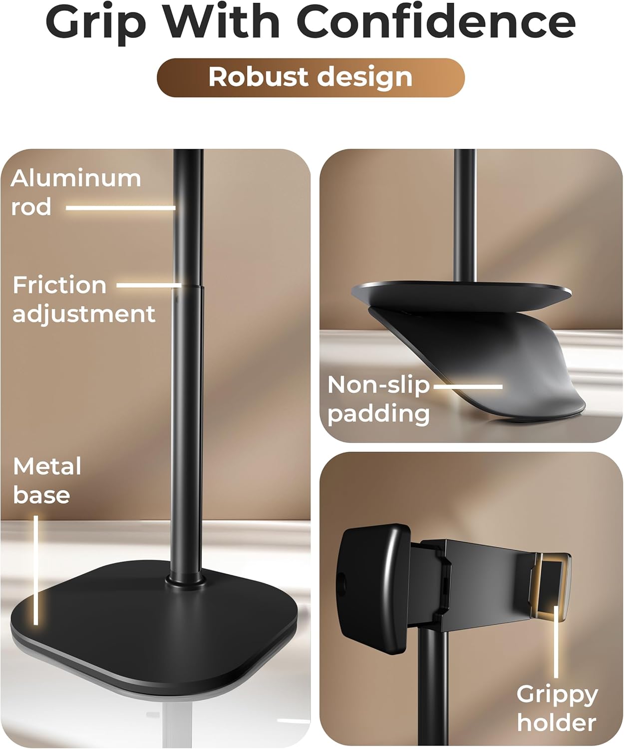 COOPER ChatStand, Adjustable Cell Phone Stand for Desk, Phone Stand for Recording, iPhone Holder for Filming, Small Tripod for iPhone, Fits Samsung, Android Smartphones, (Night Black)