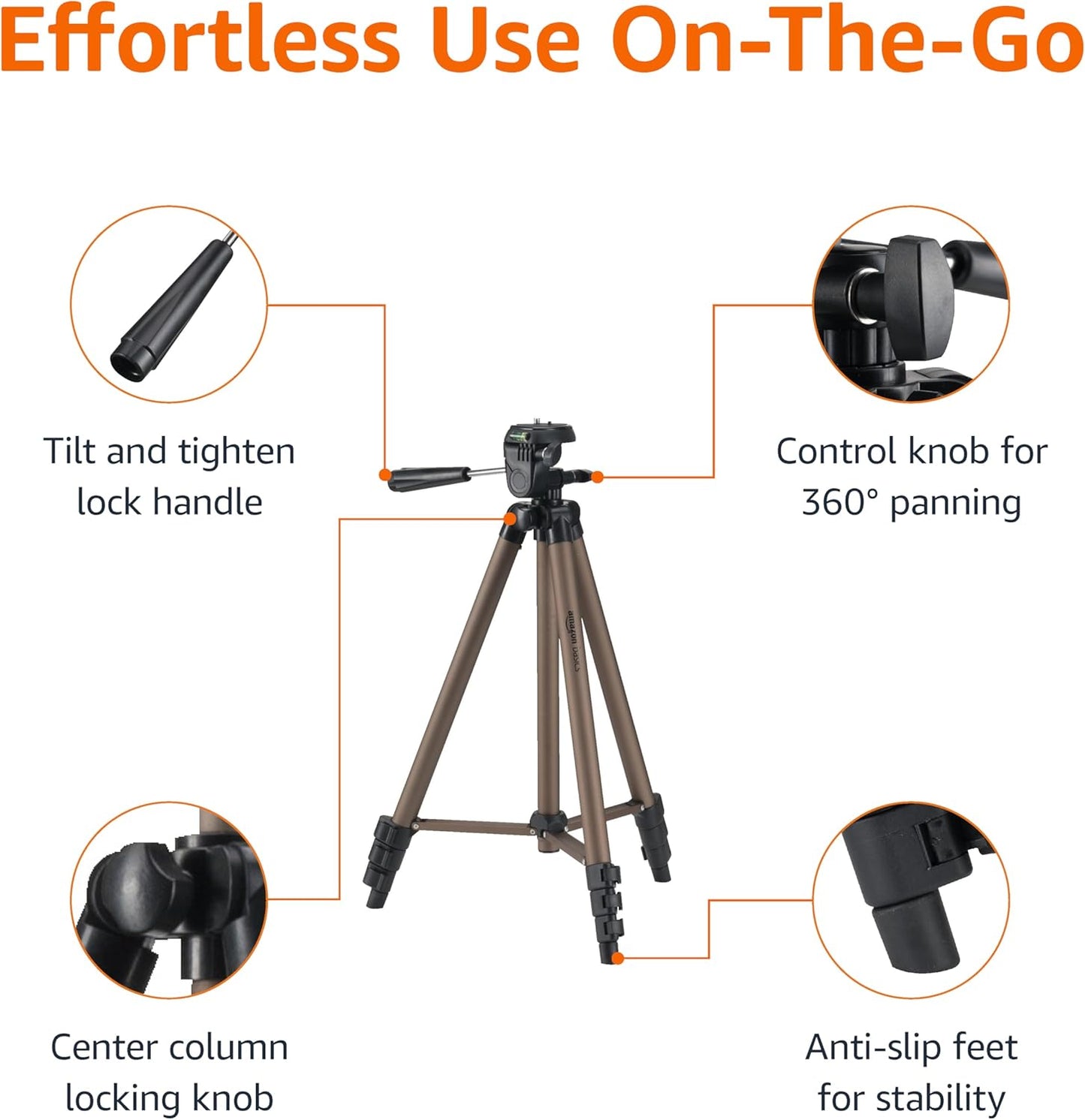 50-inch Lightweight Portable Camera Mount Tripod Stand with Bag, for Travel Photography, Champagne