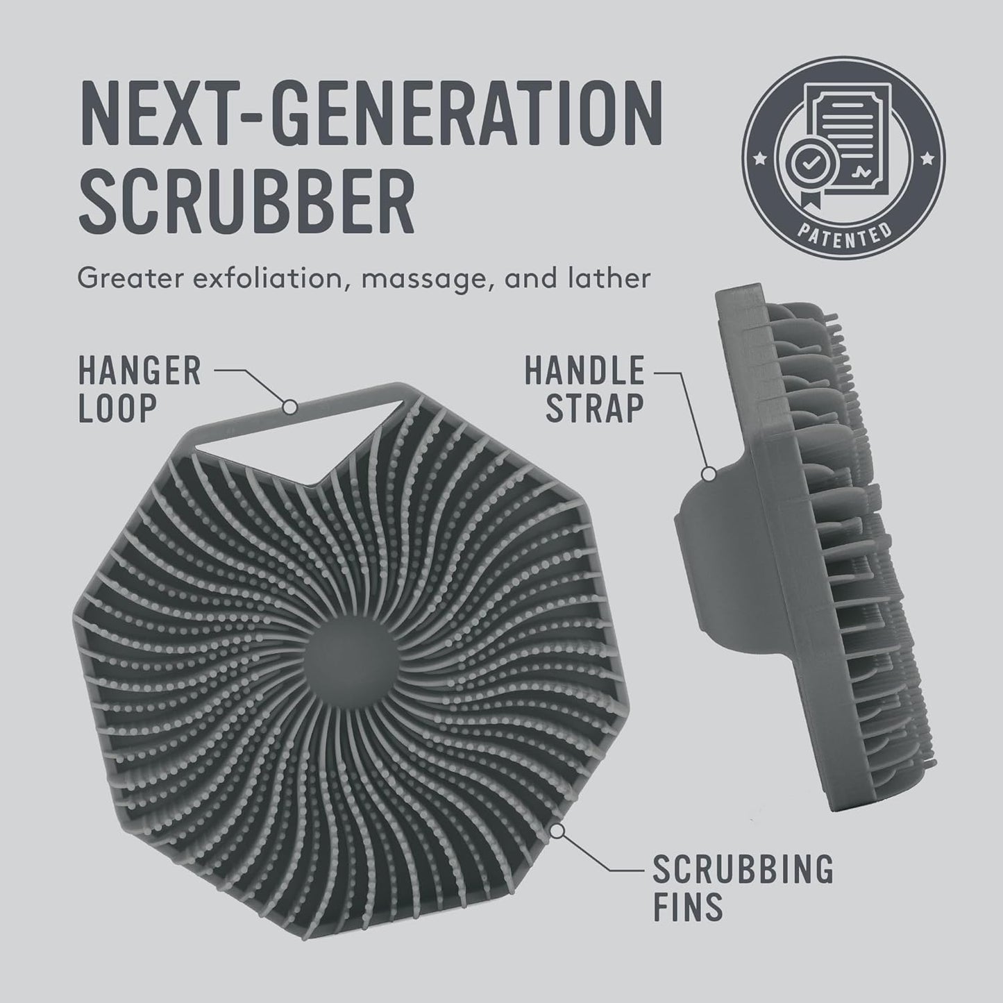 Sud Scrub Antimicrobial Silicone Body Scrubber, Exfoliating Body Scrubber for Sensitive Skin, Eco Friendly Shower Scrubber for Body, Silicone Body Brush for Showering, Charcoal