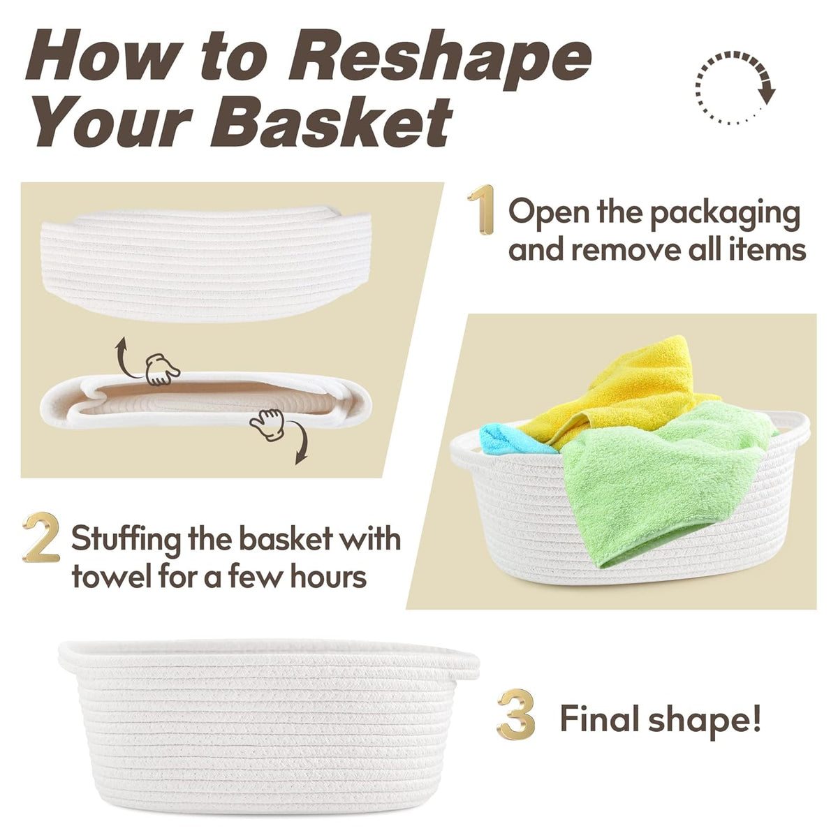 Pro Goleem Small Woven Burr Basket with Gift Bags and Ribbons Durable Baskets for Valentines Day Gifts Empty Small Rope Basket for Storage 12"X 8" X 5" Baby Toy Baskets with Handles, White