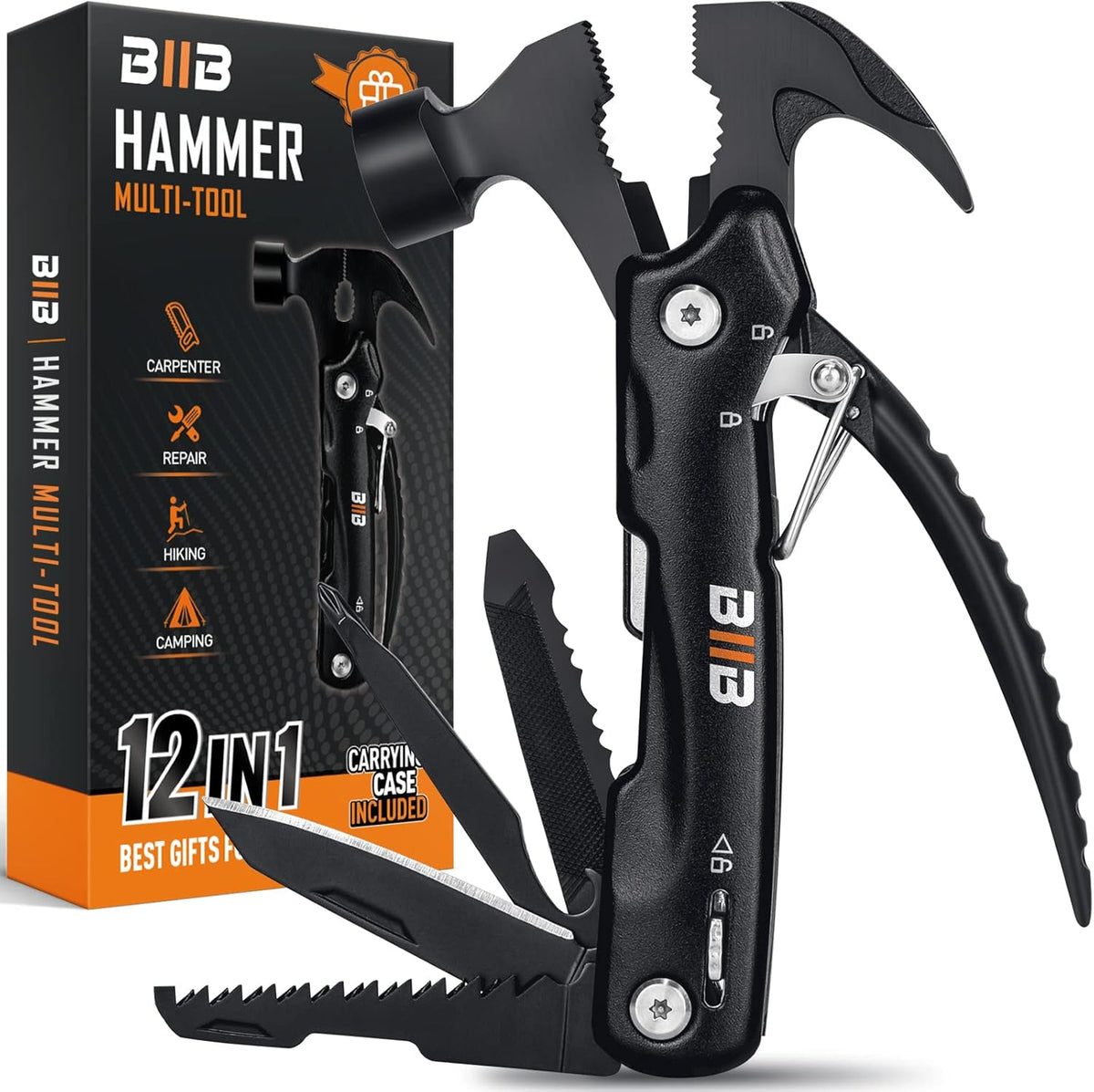 BIIB Stocking Stuffers for Men Adults, 12 in 1 Hammer Multitool Gifts for Men, White Elephant Gifts for Adults, Mens Gifts for Dad Him Husband, Gift for Mens Dad Him, Camping Essentials Gear