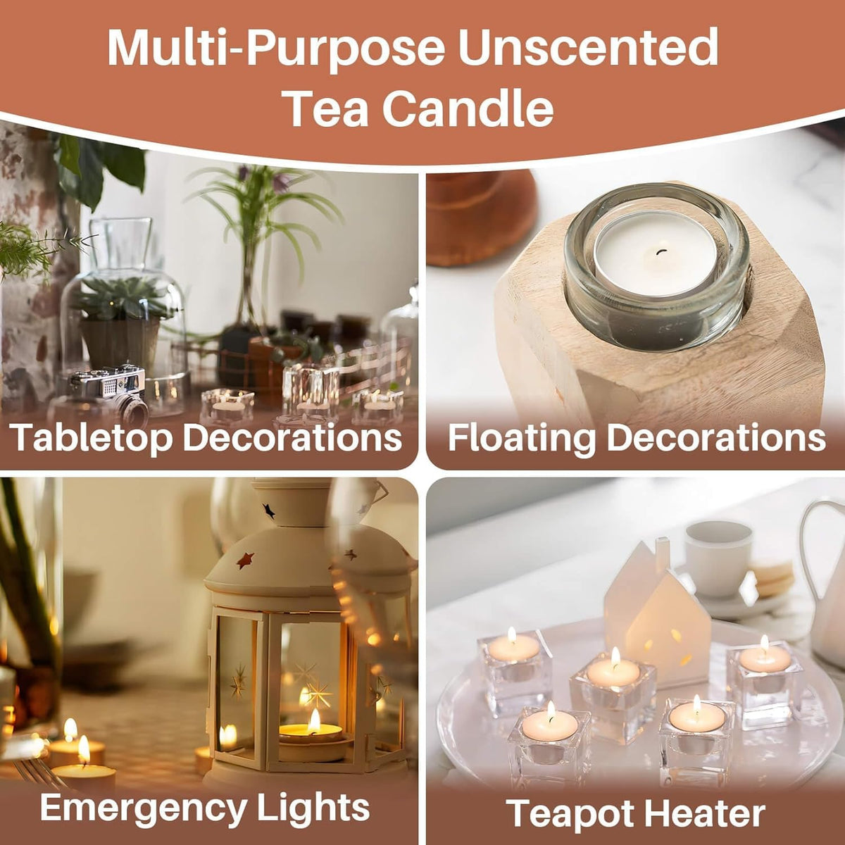 Tealight Candles - Tea Lights Candles Unscented Tea Tree Lights Mini Votive with Cotton Wick for Decorating Home, Pool, Shabbat, Wedding, Emergencies, Parties, Spas