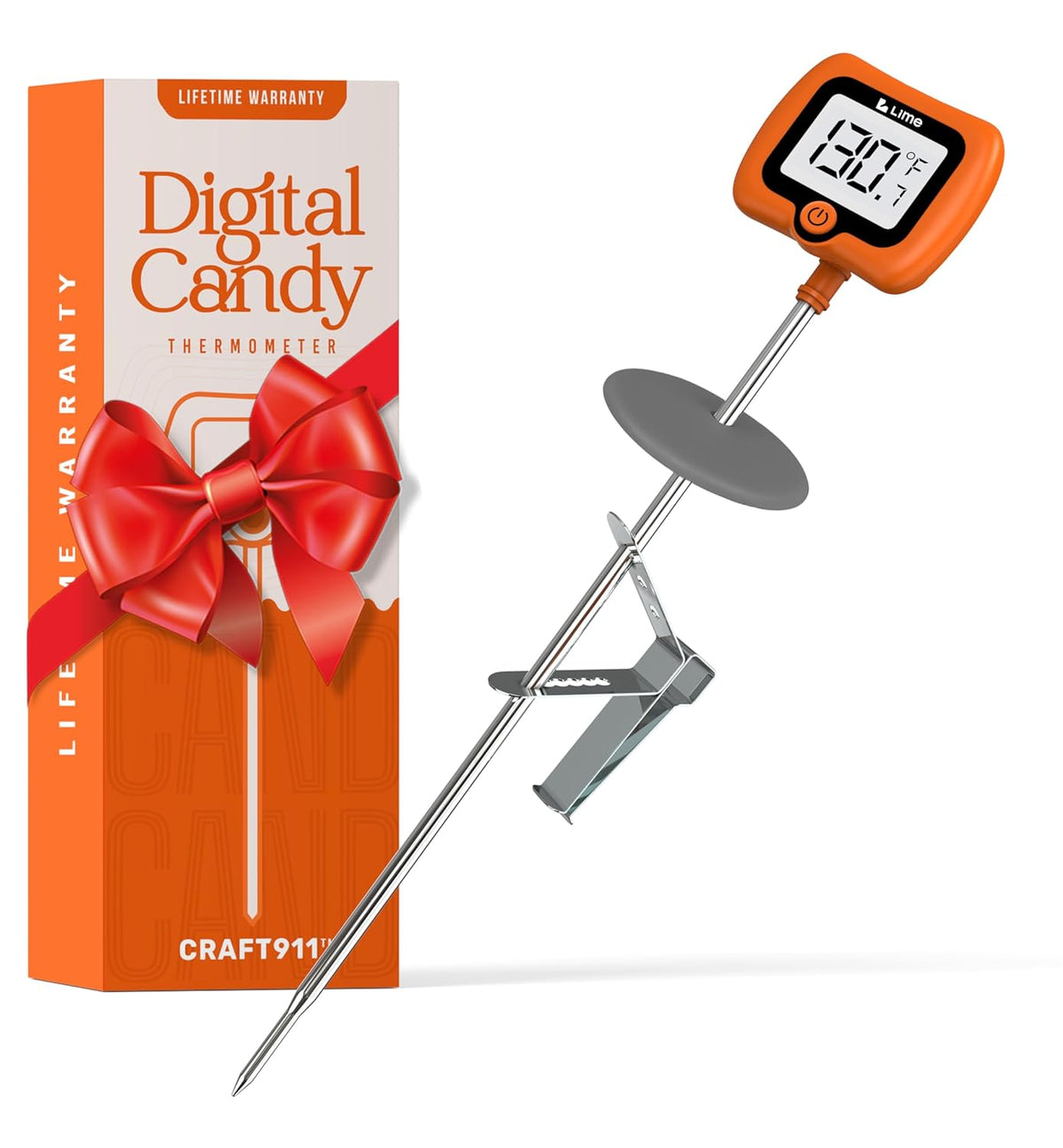 Digital Candy Thermometer with Pot Clip, 10" Long Stainless Steel Probe, Instant Read Kitchen Thermometer for Cooking, Baking, and Candy Making