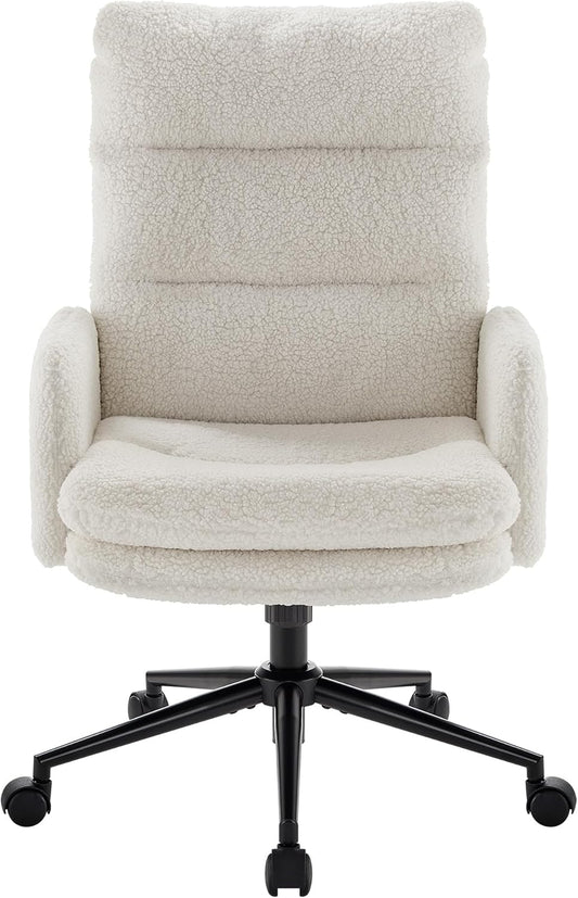 IWMH High-Back Home Office Chair,Upholstered Desk Chair with Armrests,Height Adjustable Armchair with Wheels, Swivel Office Desk Chair, Ergonomic Computer Task Chair, Leisure Armchair Cashmere(White)