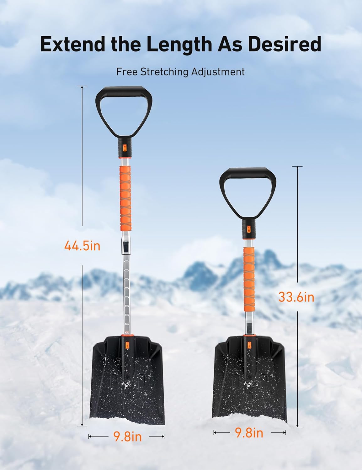 AstroAI Lightweight Snow Shovel for Car, Extendable Snow Shovel with Thickened Aluminum Handle and Blade, Portable and Multifunctional for Driveway, Cars, Snowmobiles, Camping and Emergency