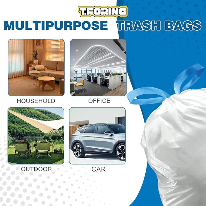 4 Gallon Trash Bags Drawstring 1.1 Mil - 120 Count White Small Garbage Bags Unscented for Bathroom, 15 Liter Thick Plastic Wastebasket Liners for Toilet Home Office and Bedroom