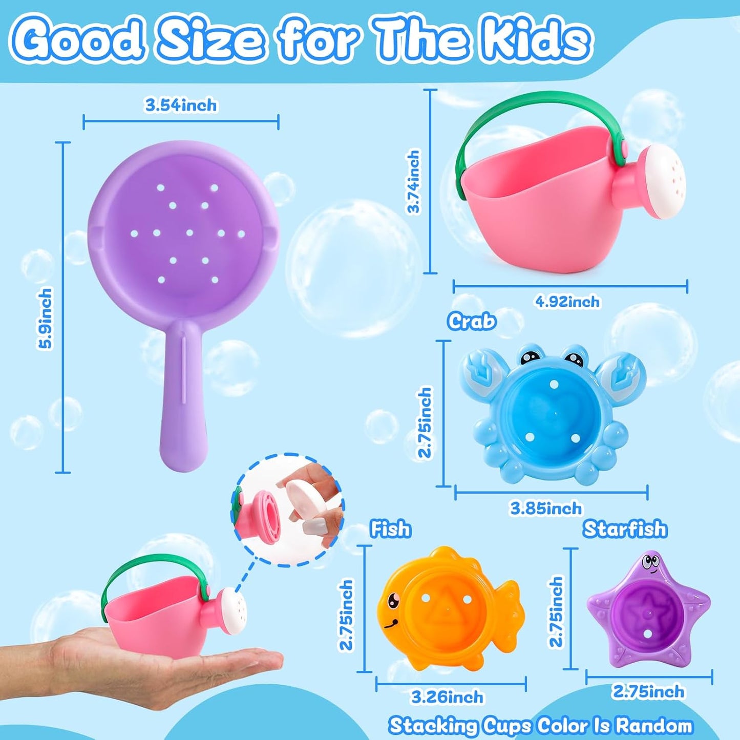 Fajiabao Baby Bath Toys for Kids Ages 1-3 Toddler Bath Toys Mold Free for 2-4 Bathtub Sand Beach Pool Water Toys for 1+ Year Old Girl Gifts 5 PCS (Color Random)