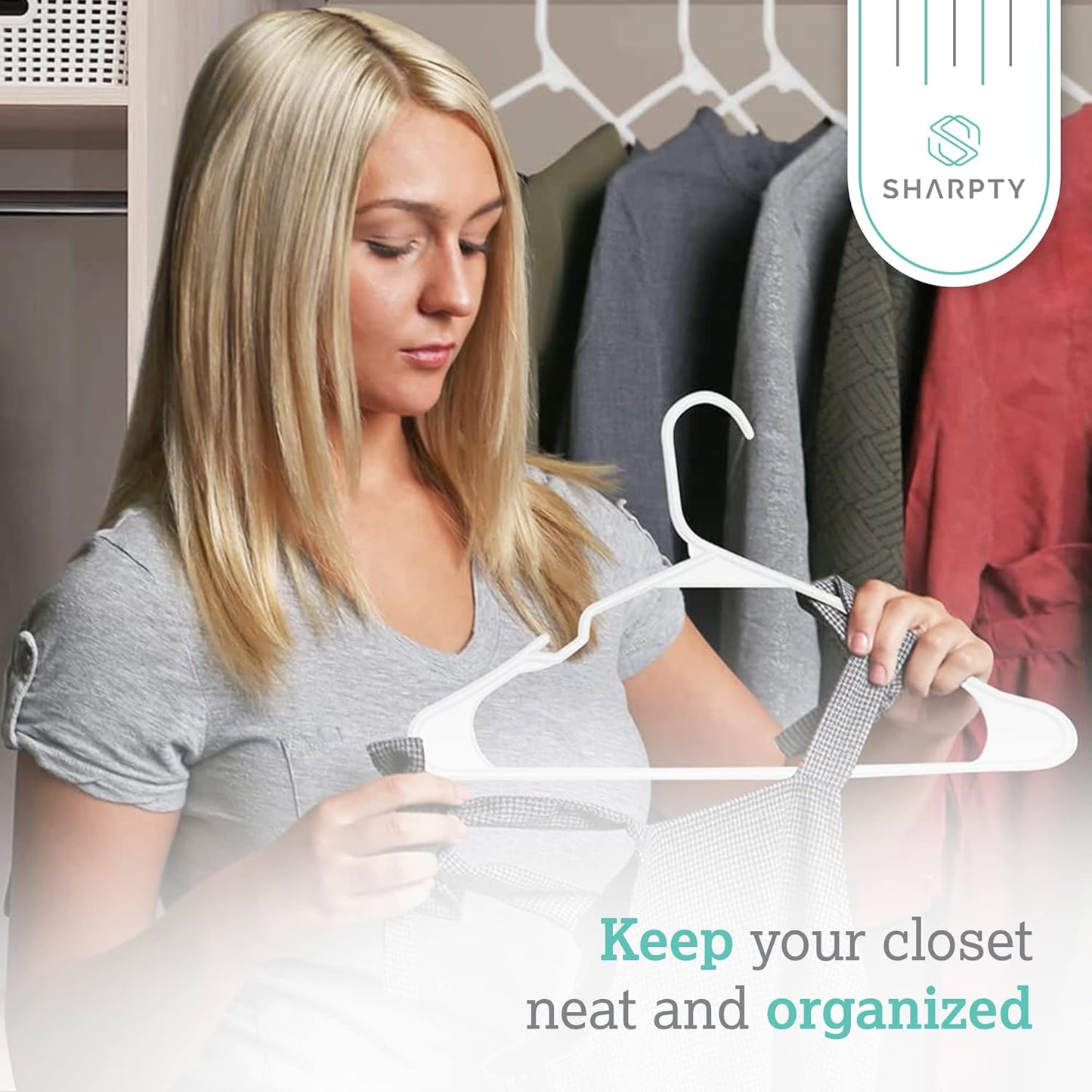 Sharpty - Plastic Hangers - Adult Clothes Hangers - T-Shirt, Dress, Coat Hangers & Accessories - Notched Hanger, Durable & Versatile Color Clothing Closet Hanger(20-Pack,White)