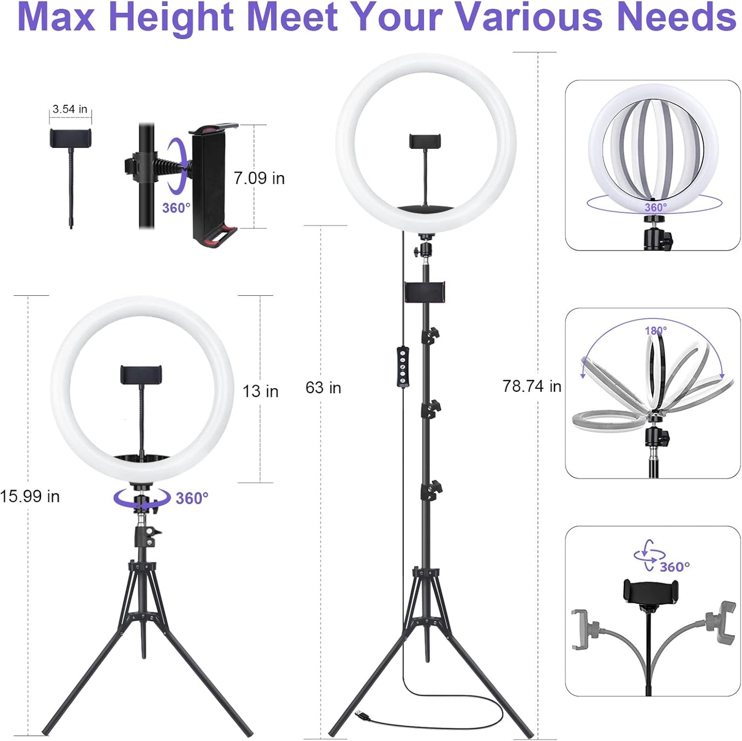 10" Selfie Ring Light with 73" Tripod Stand & 1 Phone Holder, LED Camera Ringlight with 48 RGB Colors Modes & Musical Rhythm Mode and 12 Brightness Dimmable for TikTok/Makeup/Photography/Vlog