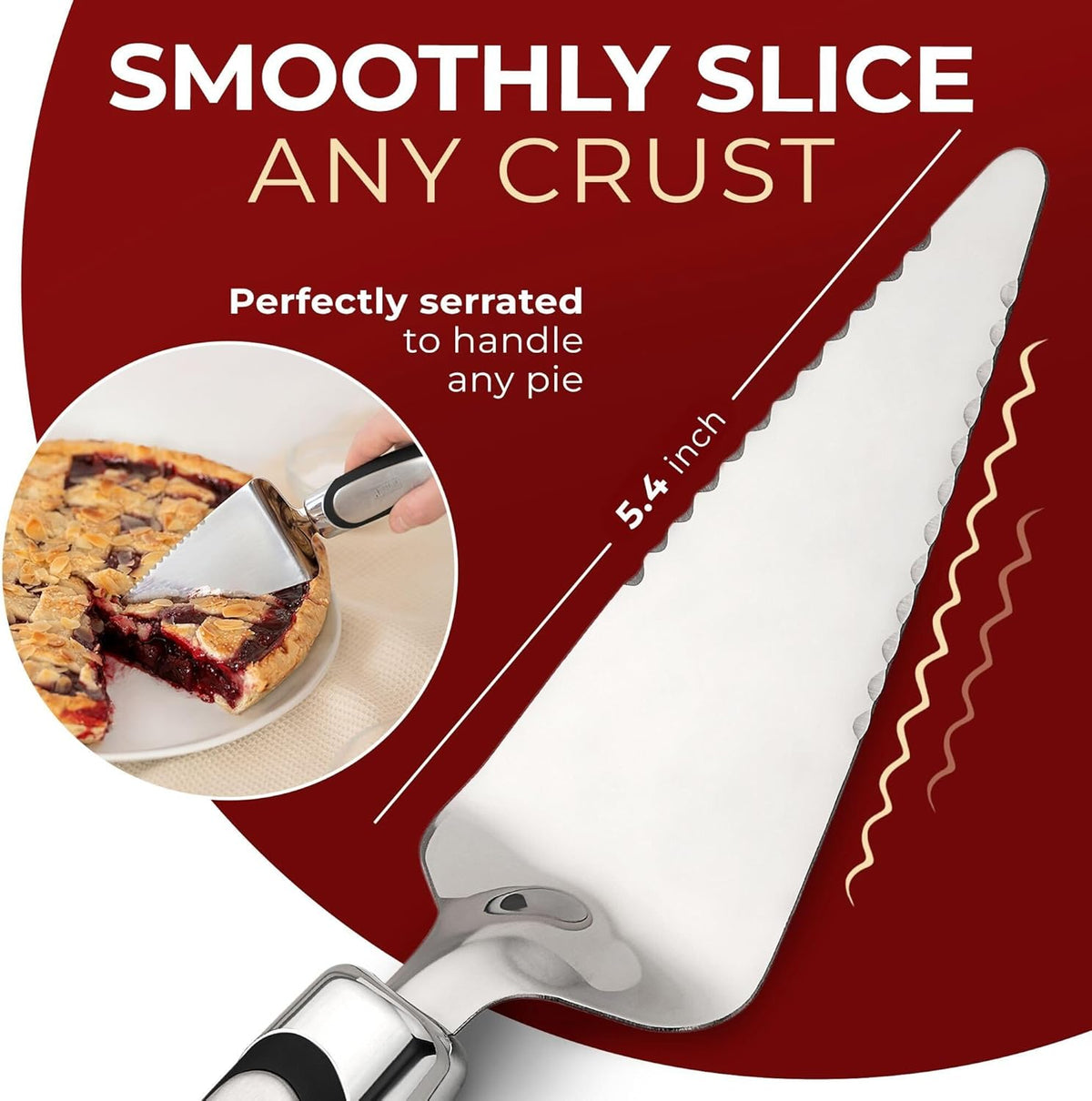 Orblue Pie Server, Essential Kitchen Tool, Serrated on Both Sides, Great for Right or Left Handed Chef, Stainless Steel Flatware, Cake Cutter, Black