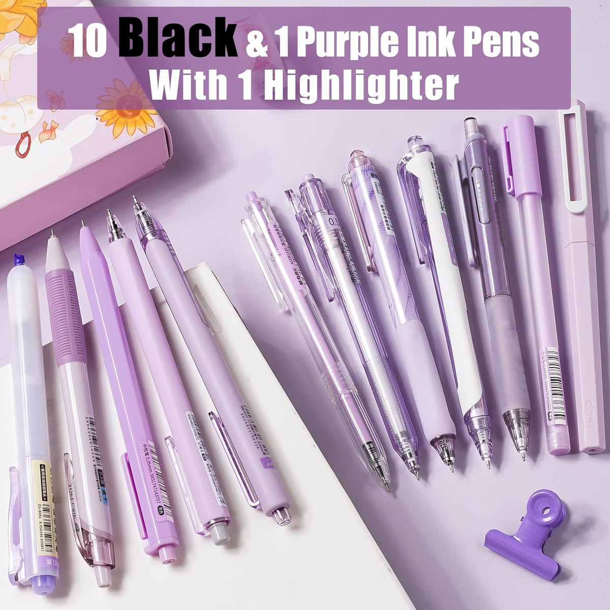 Four Candies Lavender Series Gel Pens, Black & Purple Ink Writing Pens with 0.5 mm Smooth Fine Point, School Office Stationery Supplies Desk Accessories Gifts for Women, Set of 12