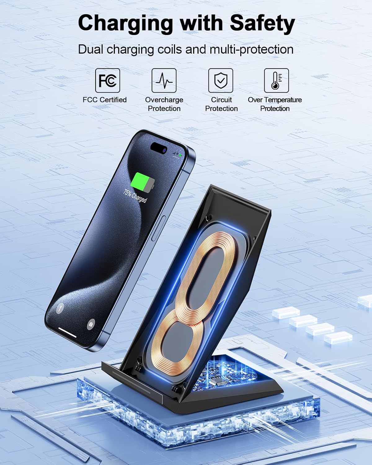 Fast Wireless Charger, NANAMI Qi Certified Wireless Charging Stand Compatible iPhone 17/17 Air/16/15/15 Pro/15 Plus/15 Pro Max/14/13/12, for Samsung Galaxy S25/S24/S23/S22/S21 and Qi-Enabled Phone
