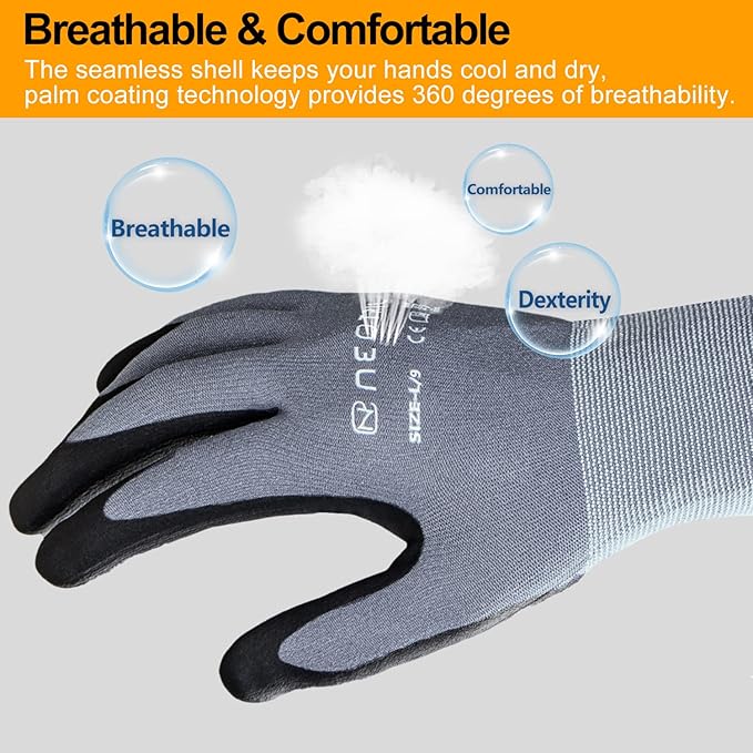 Safety Work Gloves MicroFoam Nitrile Coated-3/6/12/36 Pairs,Breathable Nylon Working Gloves for Men Women