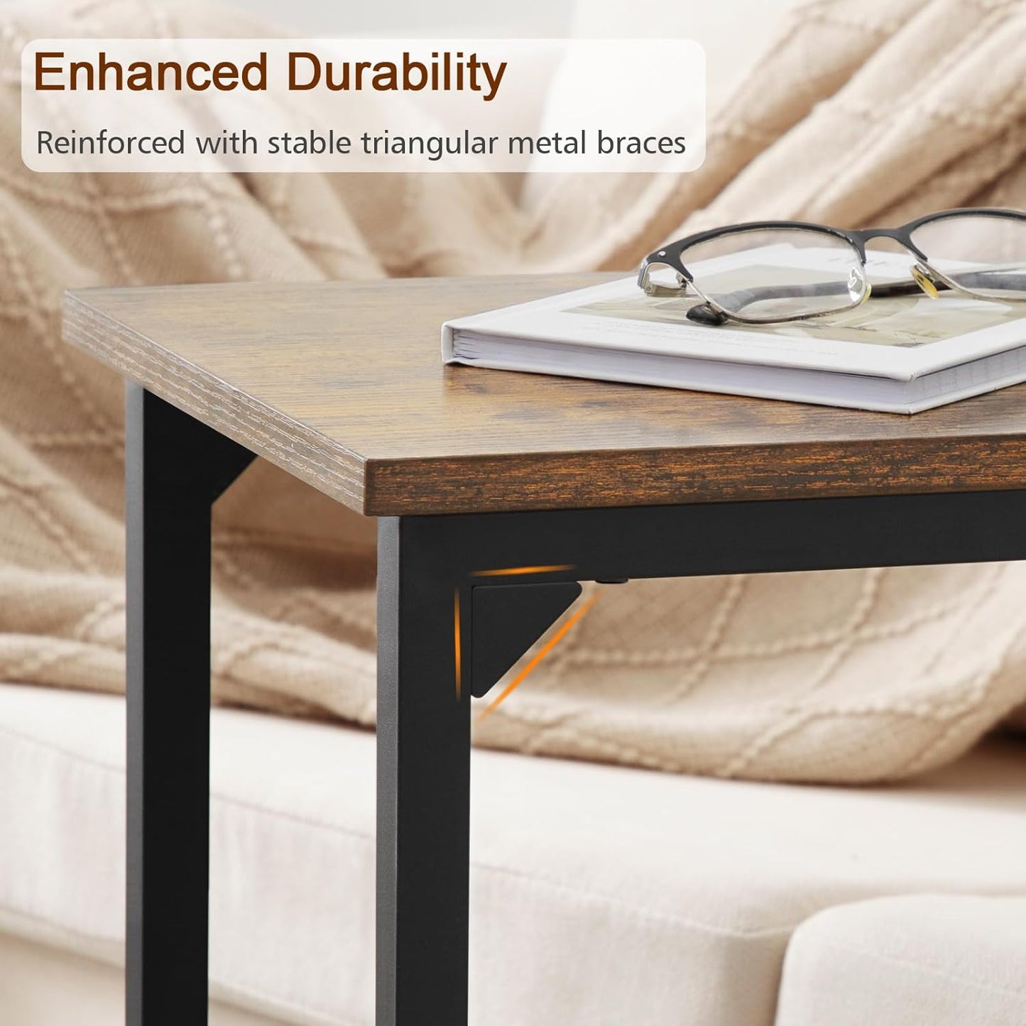 AMHANCIBLE C Shaped Side Table, End Tables Living Room Set of 2, Slide Under Couch Table for Sofa, TV Trays for Bedroom, Small Space, Rustic Brown HET02CBR