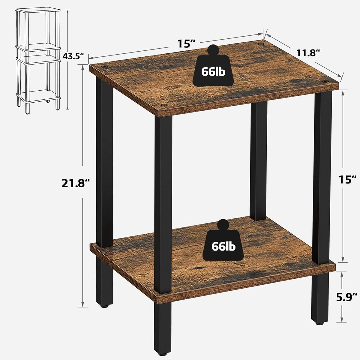 TUTOTAK End Table, Set of 2, Side Table, Nightstand, 2-Tier Storage Shelf, Sofa Table for Small Space, Living Room, Bed Room TB01BB035