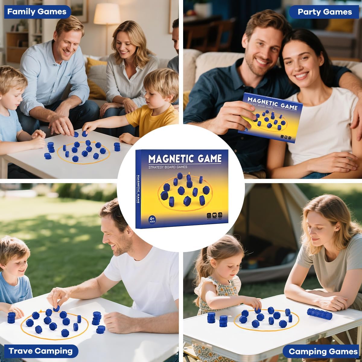 Magnetic Chess Game with Full-Size Stones, Magnet Game with String, for Family & Party & Travel & Camping, Puzzle Strategy Games, 2 Player Games for Kids & Adults