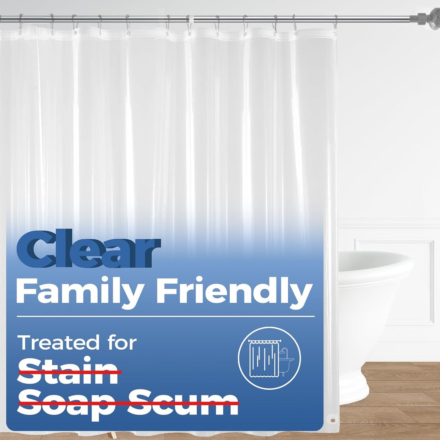 downluxe Clear Shower Curtain Liner, PEVA Lightweight Plastic Shower Liner with 3 Magnets, 72" x 72" Waterproof Bathroom Curtain