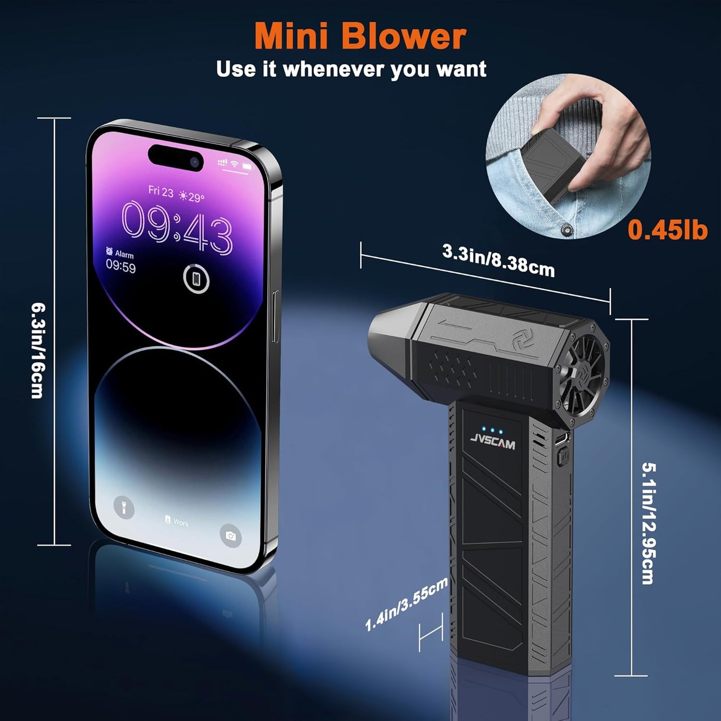 X3 Compressed Air Duster - Electric Air Duster with Brushless Motor,3 Gear Adjustable - mini Snow Blower- Rechargeable Air Duster for PC, Keyboard, Car,Outdoors,Home,Snow and Leaves Clearing