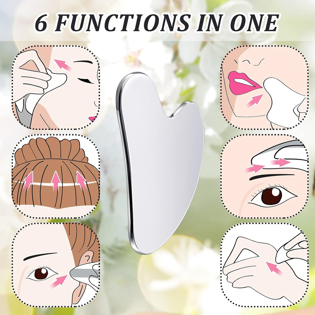 Nuanchu Stainless Steel Gua Sha Facial Tools Metal Guasha Tool for Face Body Jawline Shaper, Double Chin Reducer, Puffiness Reducing, Lymphatic Drainage Massager Skin Care Gift with Pouch(Silver)