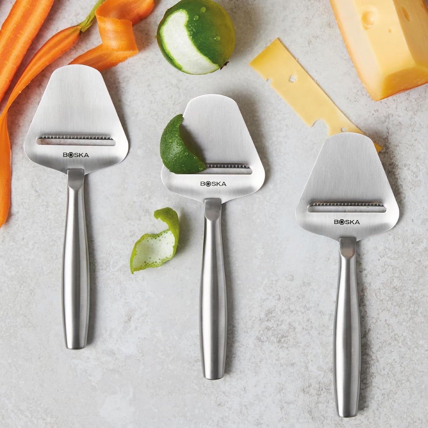 Boska Stainless Steel Cheese Slicer - Copenhagen For All Types of Cheese - Multi-Functional Cheese Slicer - Handheld Slicer - Silver Non-Stick - Dishwasher Safe - For Kitchen Cooking
