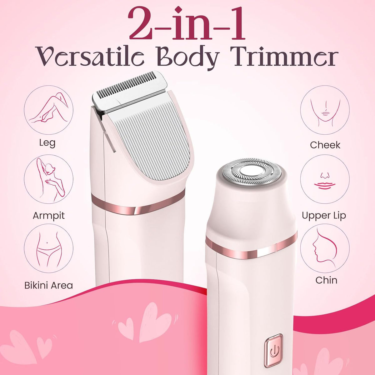 Bikini Trimmer for Women - Painless Electric Razors for Silk Skin,Cordless Body Shaver for Trip,Replaceable Lady Facial Razor, IPX7 Waterproof&Easy Cleaning, Ceramic Blade, Gifts for Her
