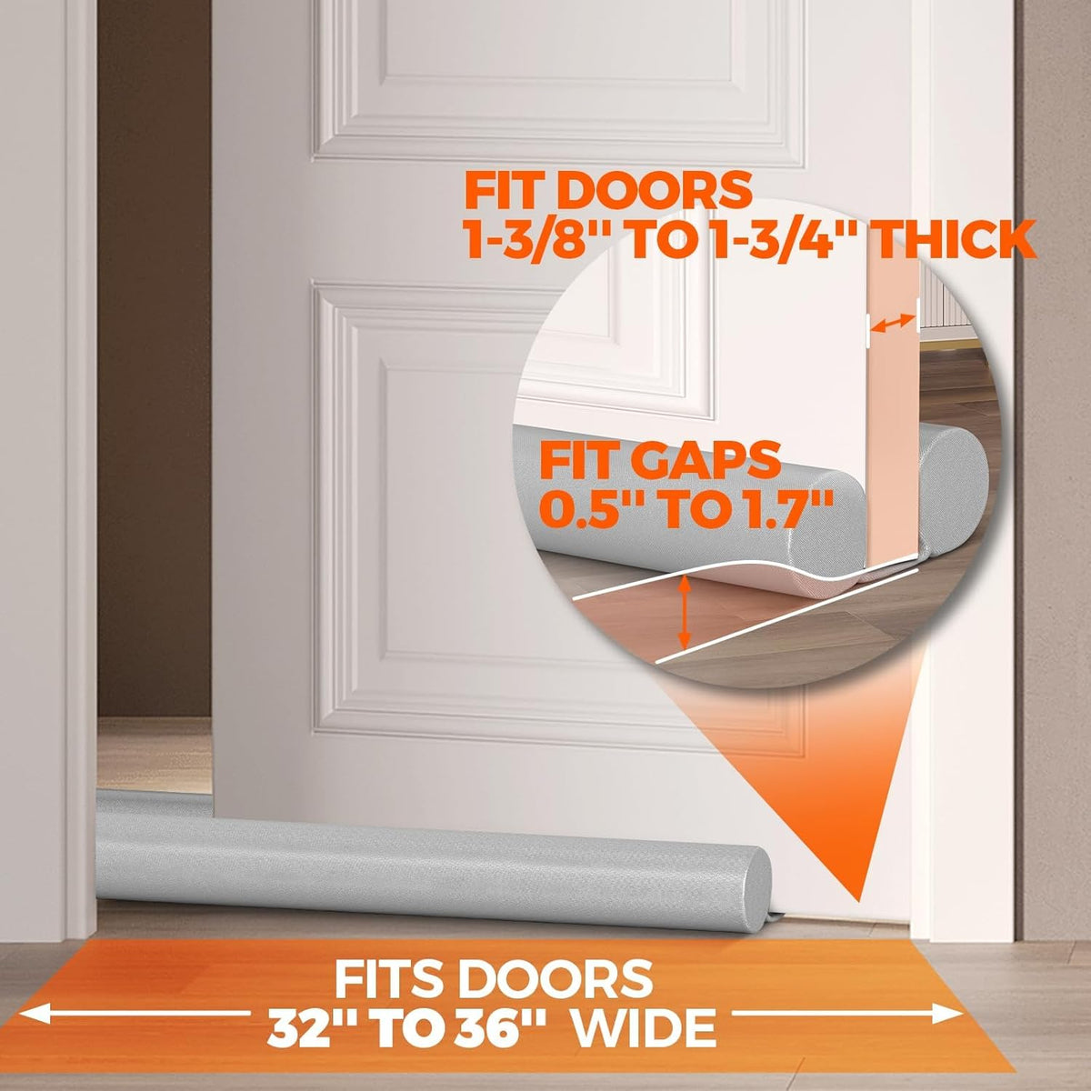Holikme Door Draft Stopper Door Sweep Weather Stripping Noise Blocker Window Breeze Blocker Adjustable Draft Door Closers, Grey