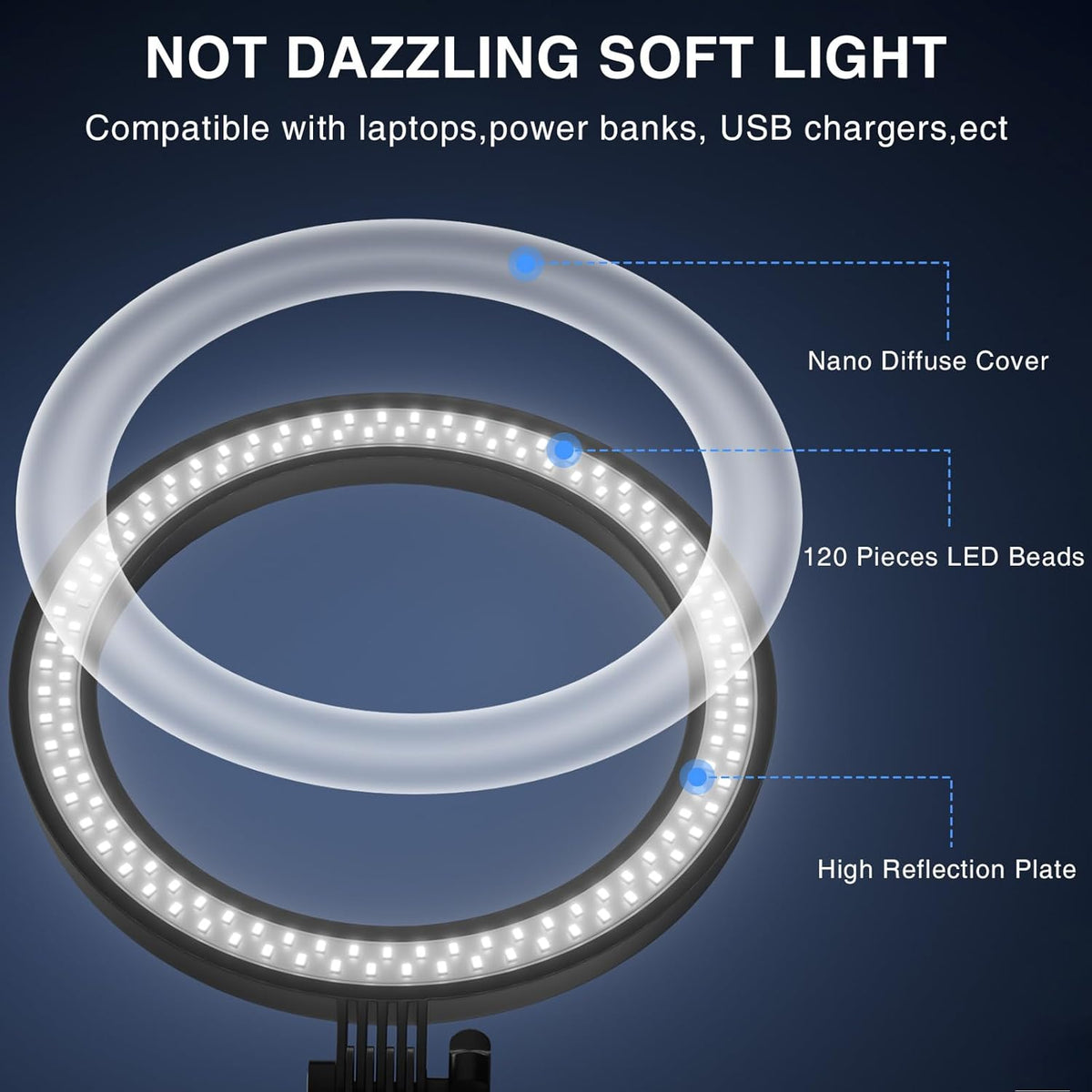 Desk Ring Light with Stand - 10.5'' Desktop Ring Light with Phone Holder for Video Recording, Circle Light for Computer Zoom Meeting Video Conference Lighting Video Calls Podcast Streaming