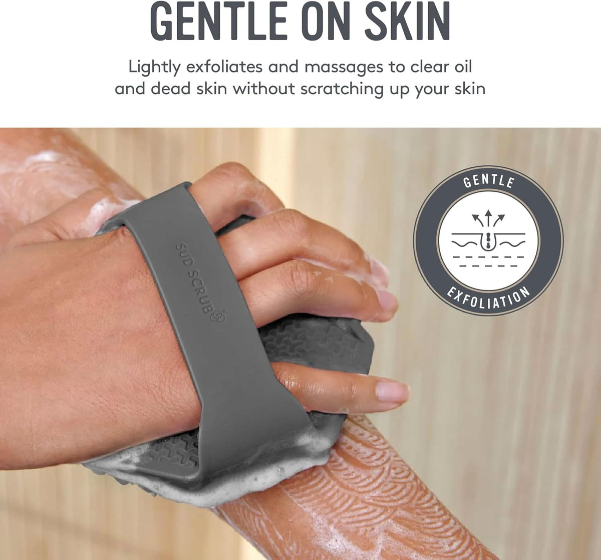 Sud Scrub Antimicrobial Silicone Body Scrubber, Exfoliating Body Scrubber for Sensitive Skin, Eco Friendly Shower Scrubber for Body, Silicone Body Brush for Showering, Charcoal