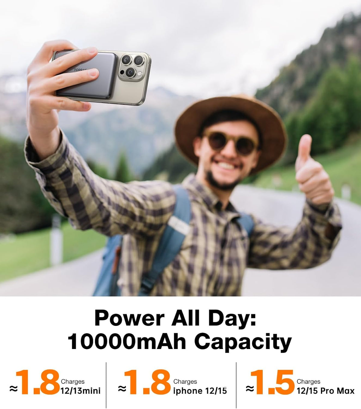 TORRAS MiniMag Power Bank,Ultra-Slim 10,000mAh Magnetic Wireless Portable Charger, 22.5W Fast Charging iPhone Air MagSafe Battery Pack Designed for iPhone 17 Pro Max/17 Pro/Air/16/15/14/13/12, Gray