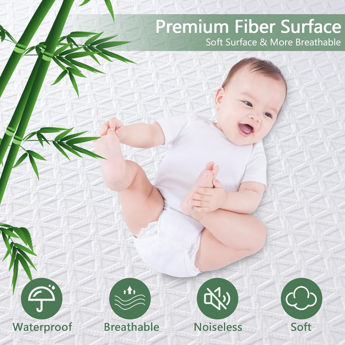 Premium Waterproof Mattress Protector Queen Size, Breathable Bed Cover 3D Air Fabric Cooling Mattress Pad Cover Smooth Soft Noiseless Washable, 8''-21'' Deep Pocket (White)