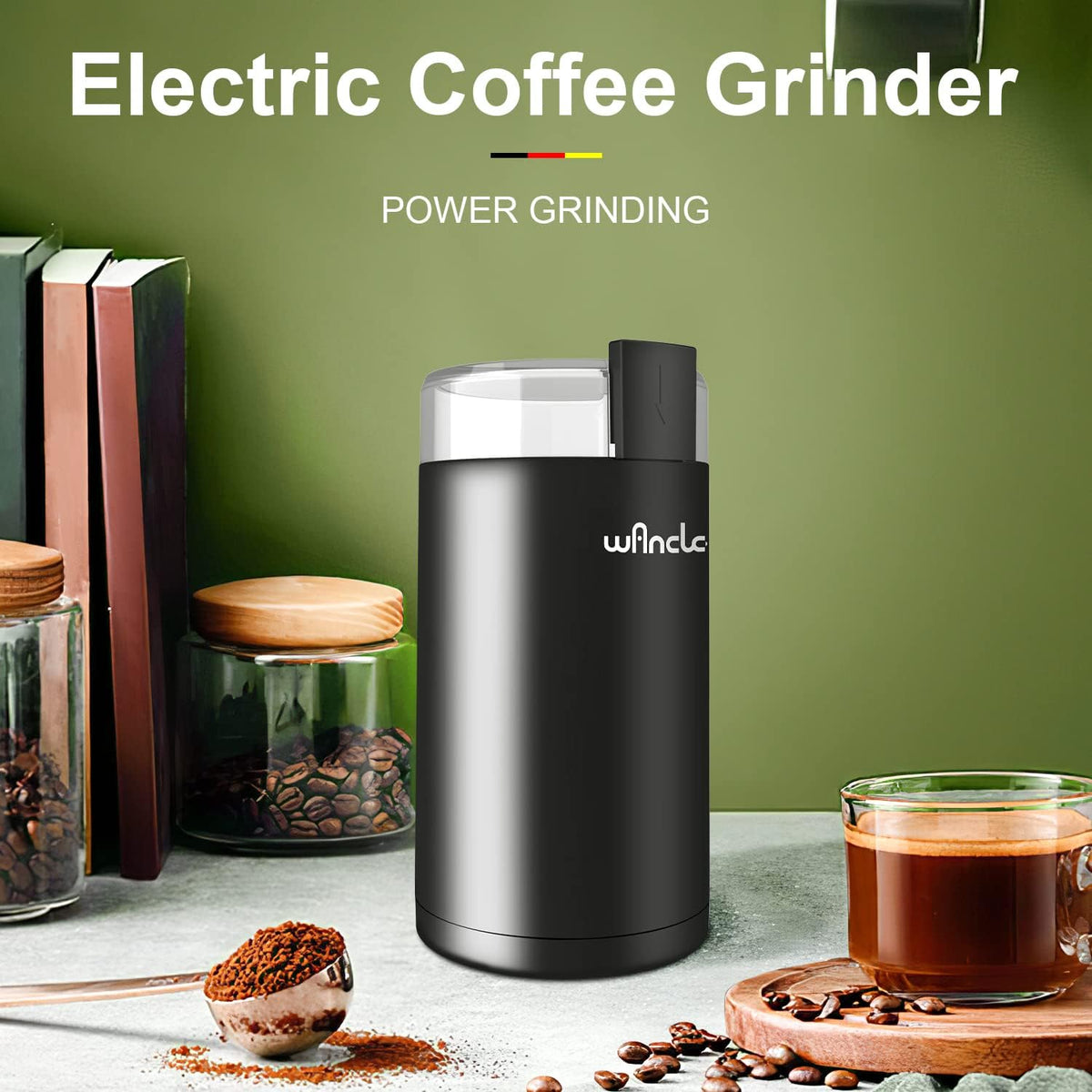 Wancle Electric Coffee Grinder, Spice Grinder, One Touch Coffee Mill for Beans, Spices and More, with Clean Brush Black