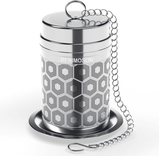 Reinmoson Tea Strainers for Loose Tea, Extra Fine Mesh Tea Infuser, 304 Stainless Steel & Updated Slim Threaded Lid, Loose Leaf Tea Steeper for Black Tea, Rooibos, etc