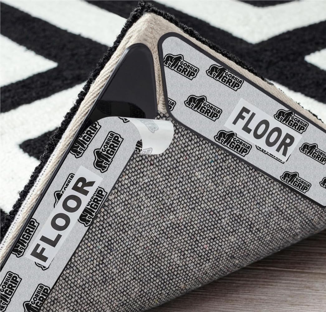 GORILLA GRIP Rug Gripper Pads Keep Area Rugs Corners from Curling, No Damage Reusable Double-Sided Stickers, Holds Down Carpet in Place on Hardwood Floors, Grips Tile Floor, Holiday Home Decor 8 Pcs