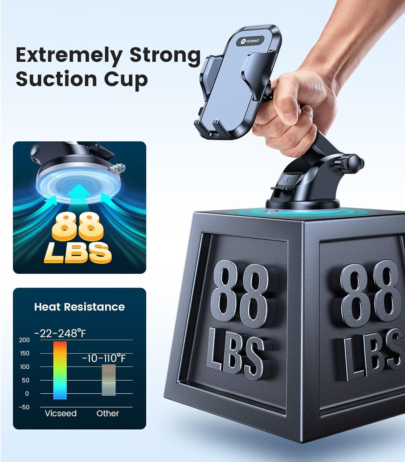 VICSEED [No.1 Powerful Suction] [Rally Racing-Grade Stability] Phone Holders for Your Car 2026 Upgraded Car Phone Holder Mount Truck Stand for Dashboard Windshield Vent for iPhone Samsung All Phones